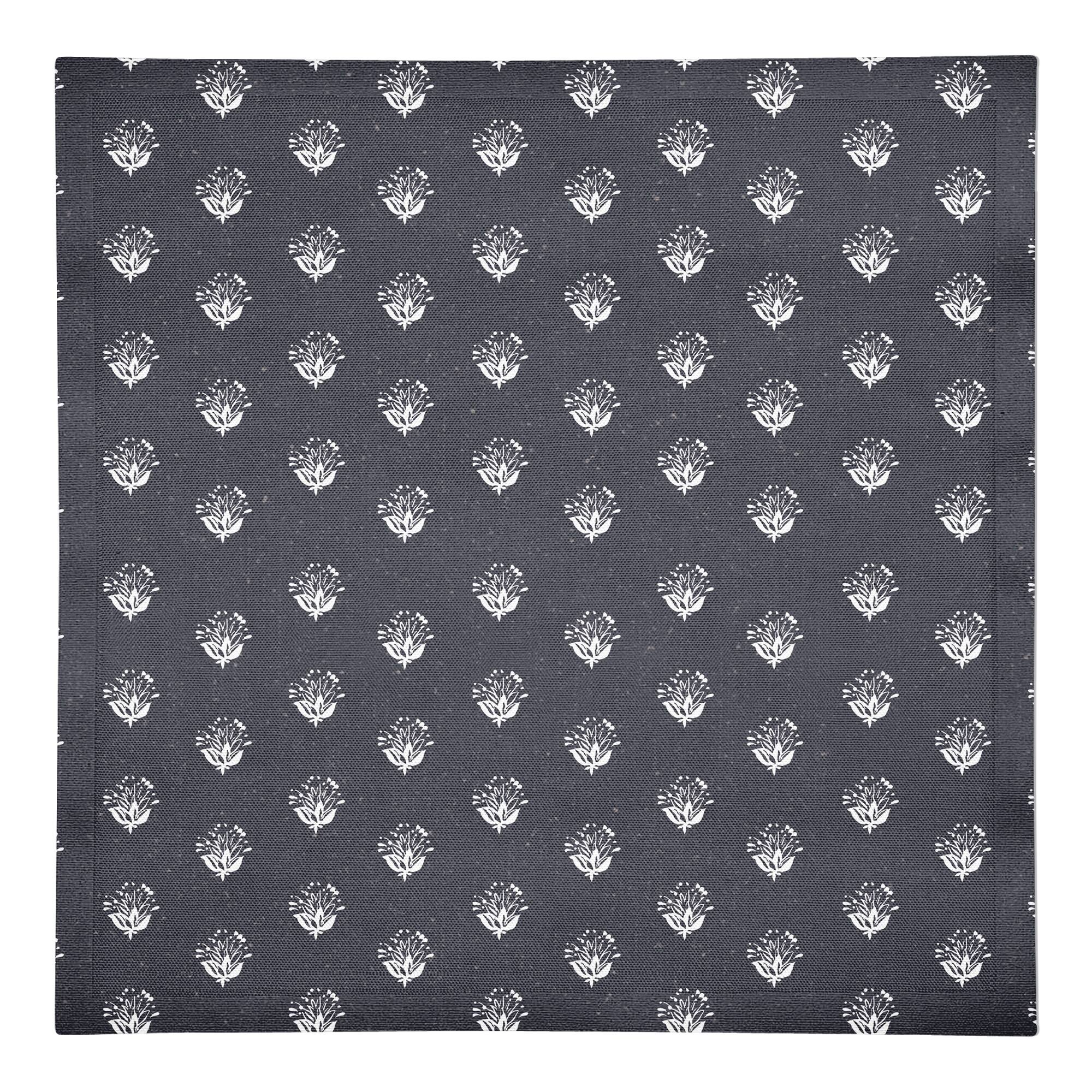Navy Floral Pattern 10" x 10" Cotton Twill Napkin